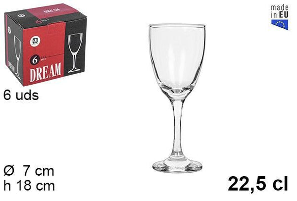 C.M 6 CALICE VETRO PER VINO 225ML