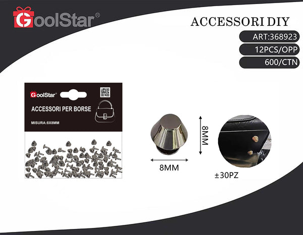 Rivetti GoolStar per borse 8 x 8 mm, circa 30 pezzi