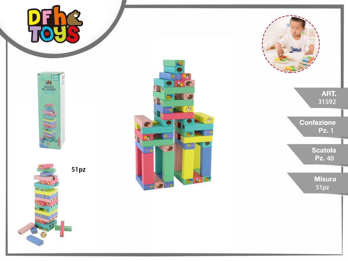 Torre in legno con animali 51 pezzi