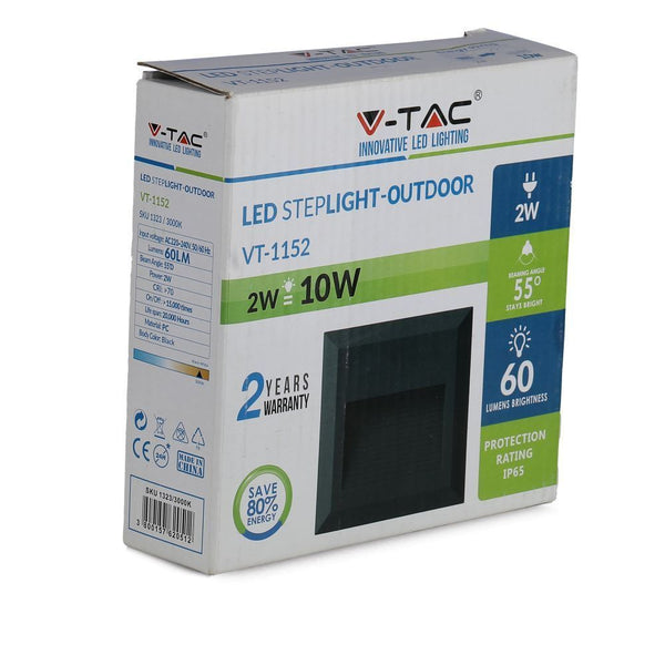 Segnapasso LED V-TAC quadrato nero 2 W 3000 K IP65