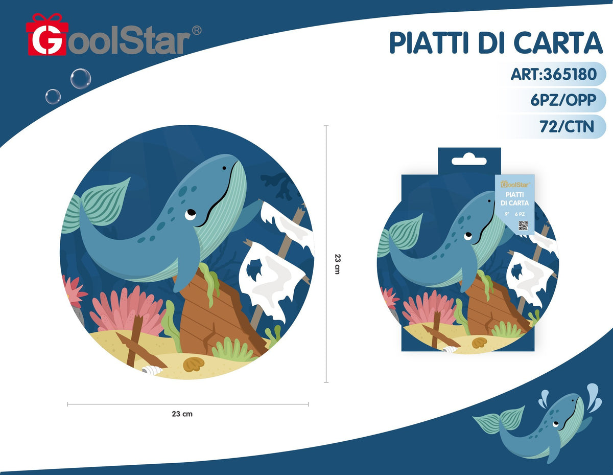 Piatto di carta rotondo , tema marino