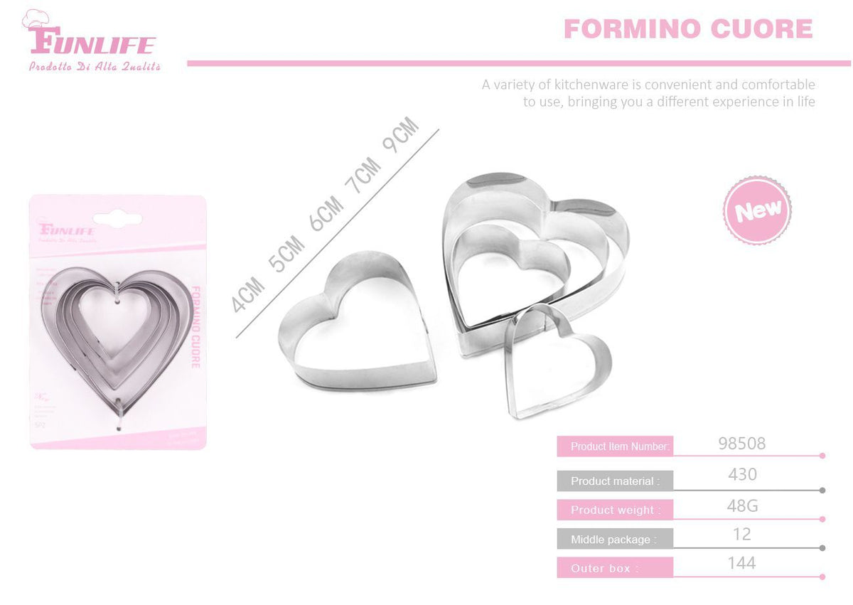 Stampi per biscotti a forma di cuore, confezione da 5 pezzi