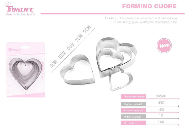 Stampi per biscotti a forma di cuore, confezione da 5 pezzi