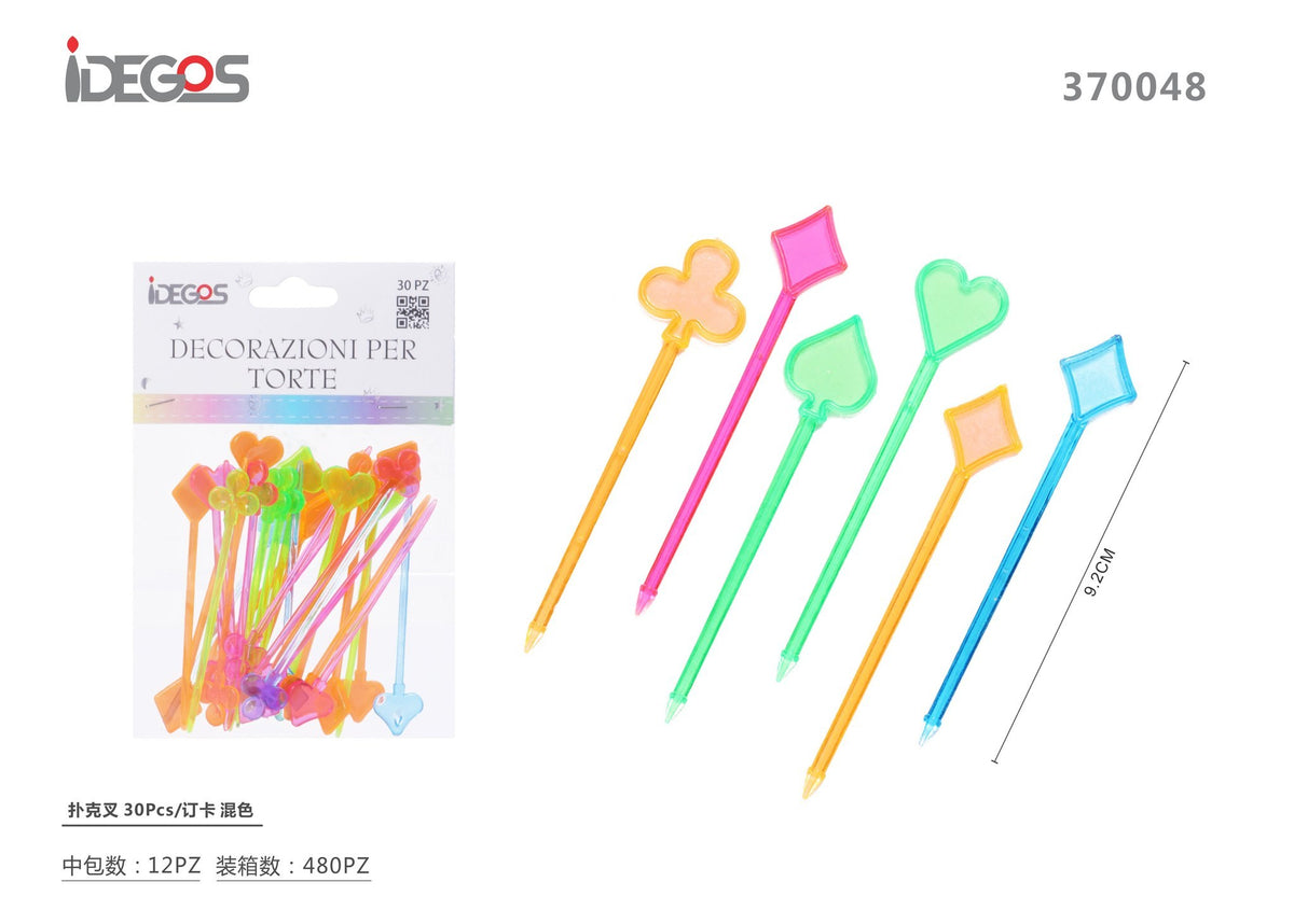 Forchettine decorative a carte da gioco, colori assortiti, 30 pezzi