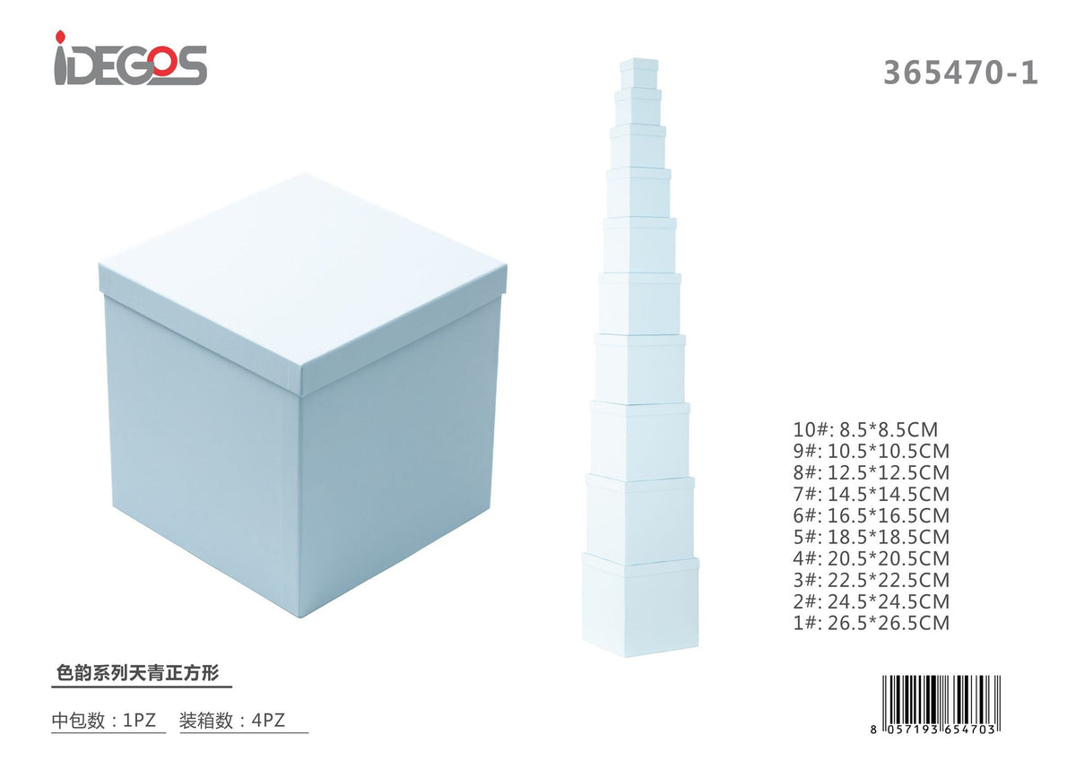 Set di 10 scatole regalo quadrate, celeste