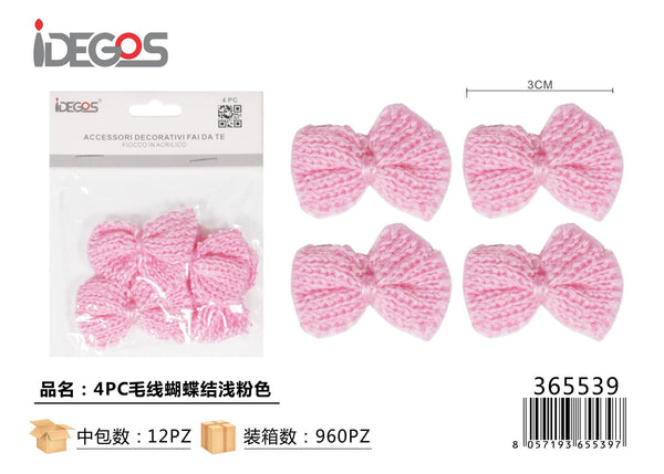 Set di 4 fiocchi decorativi in filato, rosa chiaro