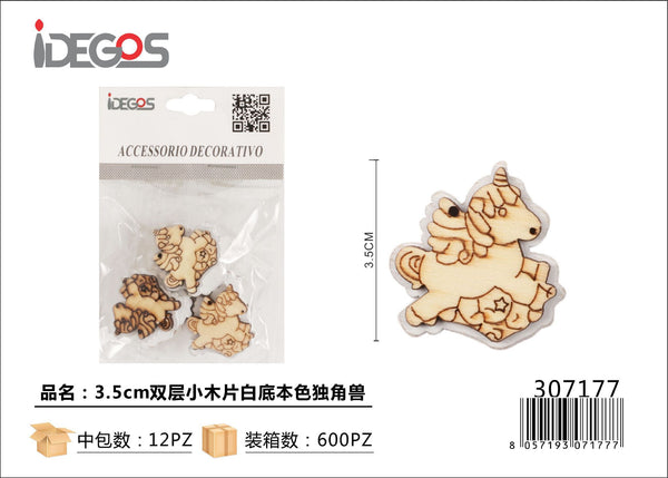 Decorazione Unicorno in legno bicolore a due strati, 3,5 cm