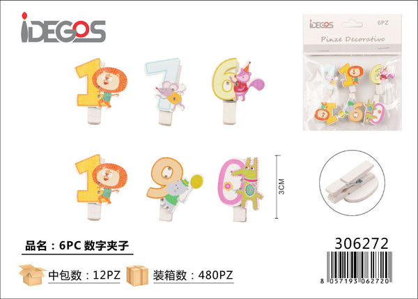 Set di 6 mollettine decorative con numeri