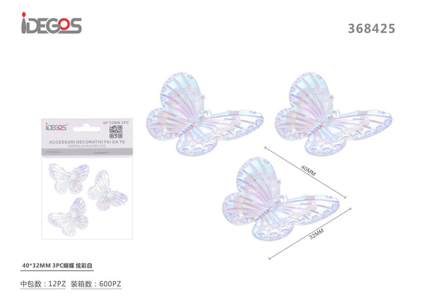 Set di 3 decorazioni a farfalla, 40 x 32 mm