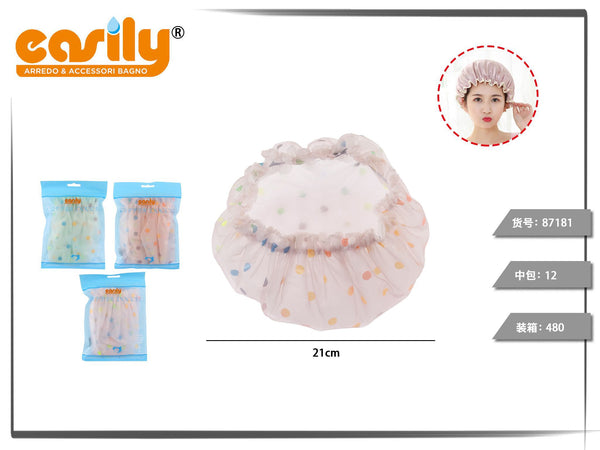 Cuffia per doccia a pois multicolore con balza