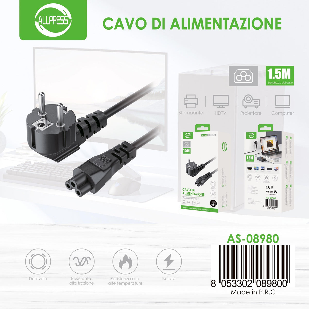 Cavo di alimentazione con spina europea