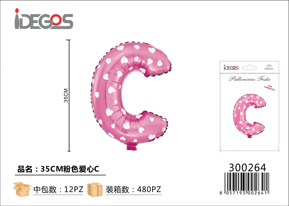 Palloncino Lettere 35cm Puntini Cuore Rosa C
