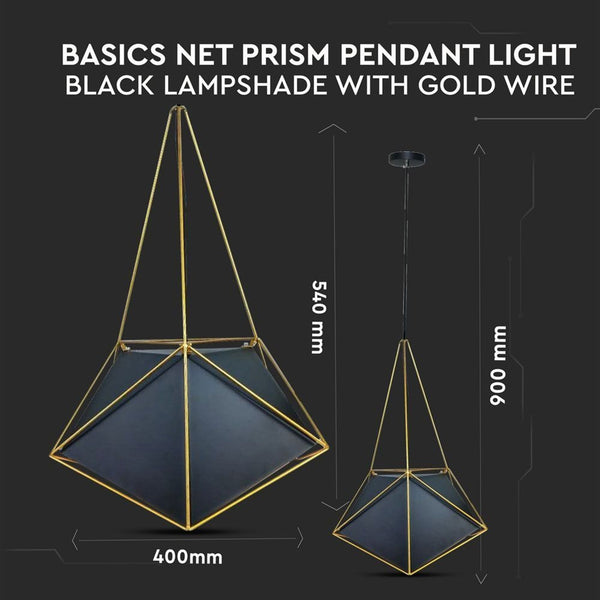 Sospensione geometrica nera con telaio dorato da 400 mm