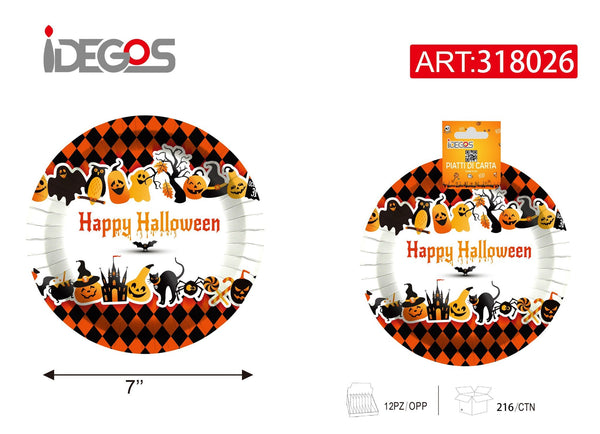Piatti di carta Halloween a scacchi – due formati