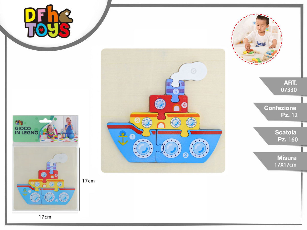 Puzzle in legno nave 6 pezzi 17 cm