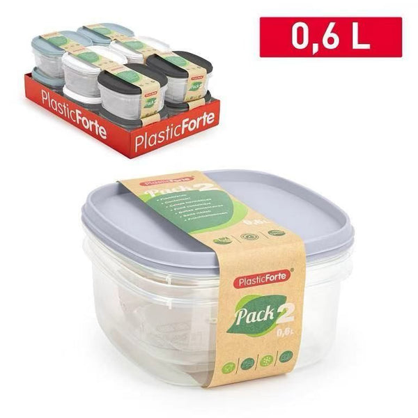 PACK 2 CONTENITORE 0.6L PLASTICA 13.2X13.2X8CM