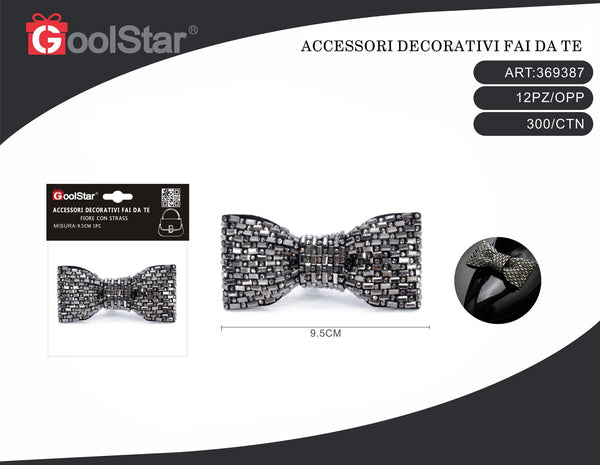 Fiocco decorativo con strass LH-1175, 9,5 cm, cinque colori