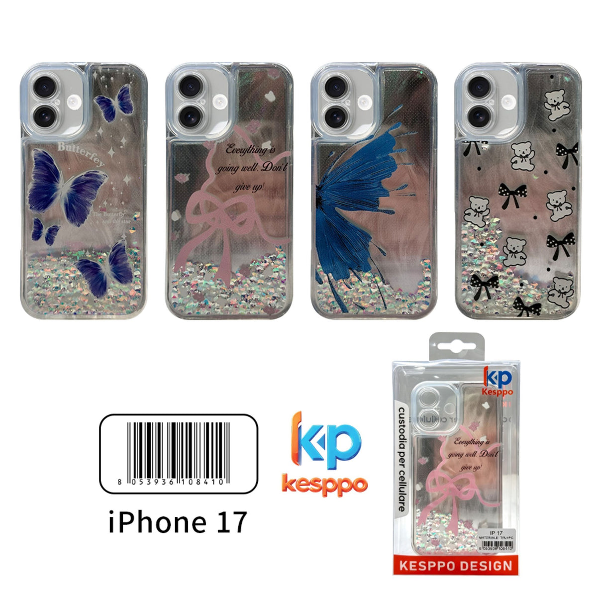 Custodia per iPhone 17 – con liquido e glitter