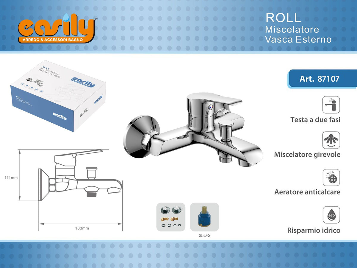 Miscelatore da parete per vasca ROLL
