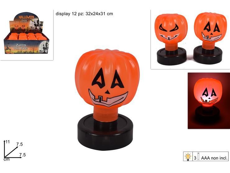 Zucca luminosa Halloween su base da 11 cm
