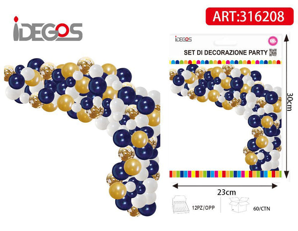Kit arco di palloncini oro nero e bianco