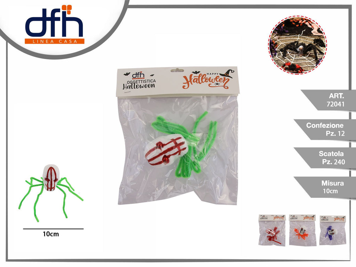 Ragno decorativo Halloween con testa spettrale da 10 cm