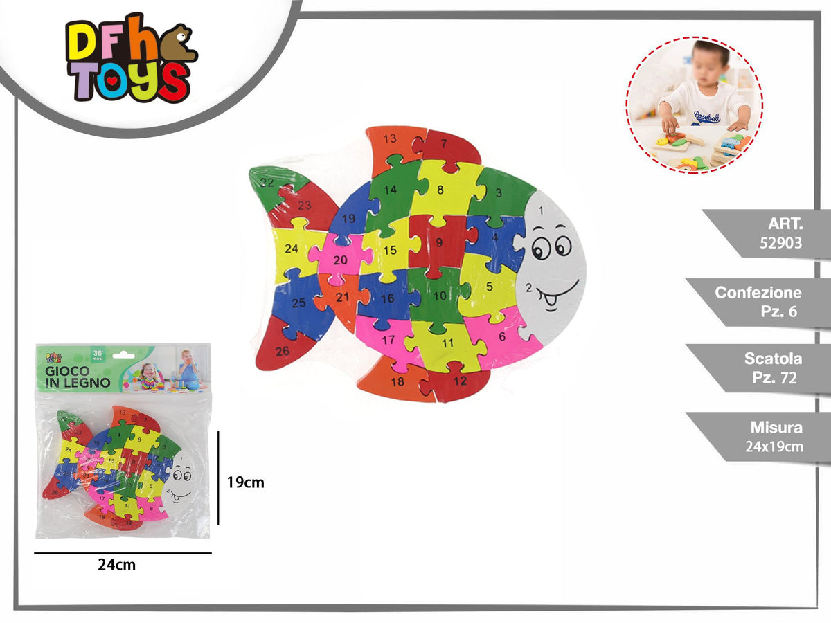 Puzzle in legno pesce numerato 24 × 19 cm