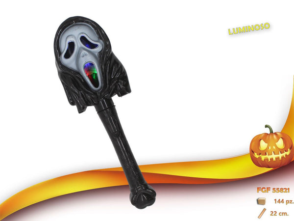 Bacchetta luminosa Halloween con volto spettrale da 22 cm
