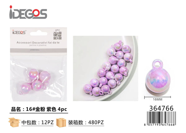 Set di 4 perline decorative glitterate, modello 16
