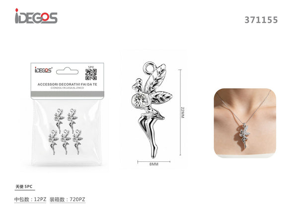 Set di 5 ciondoli Angelo con strass, argento