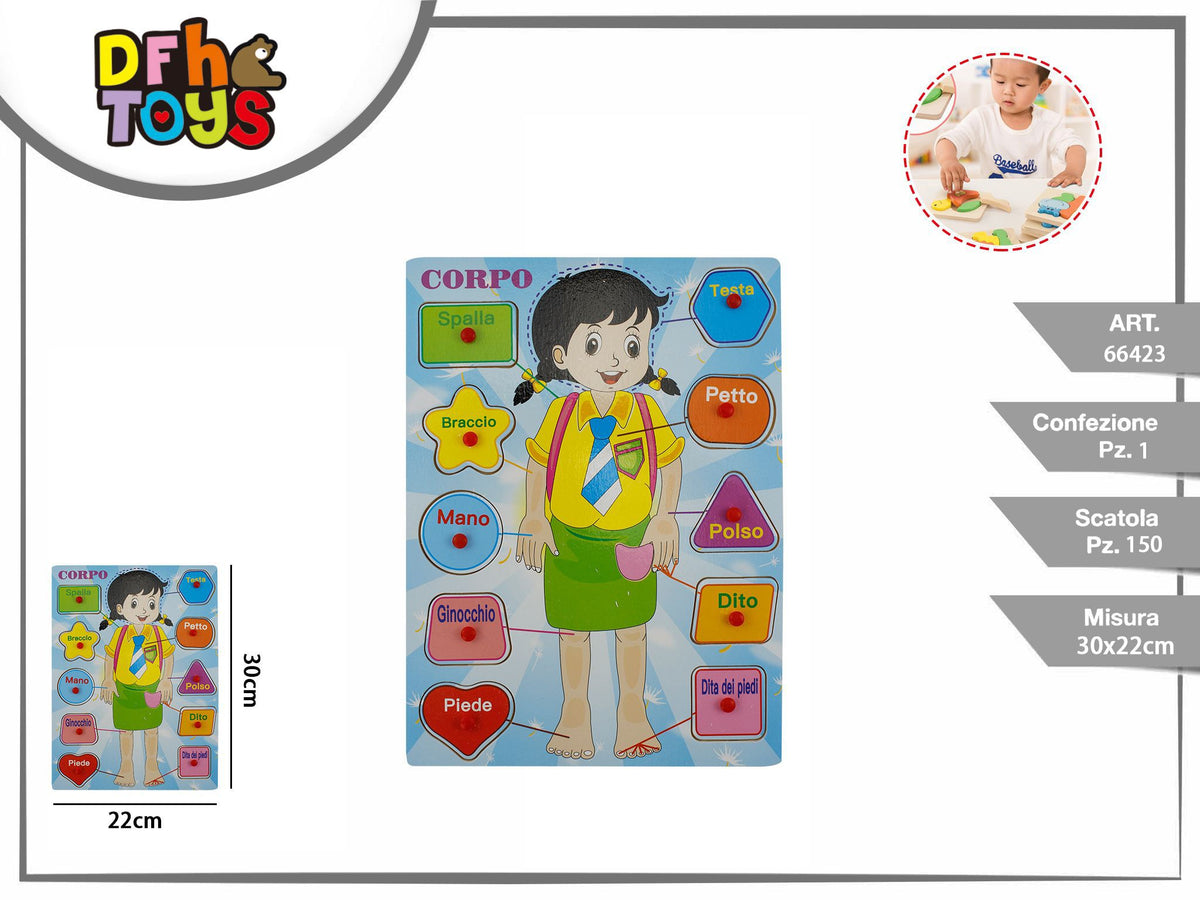 Puzzle corpo umano bambina in legno 30 × 22 cm
