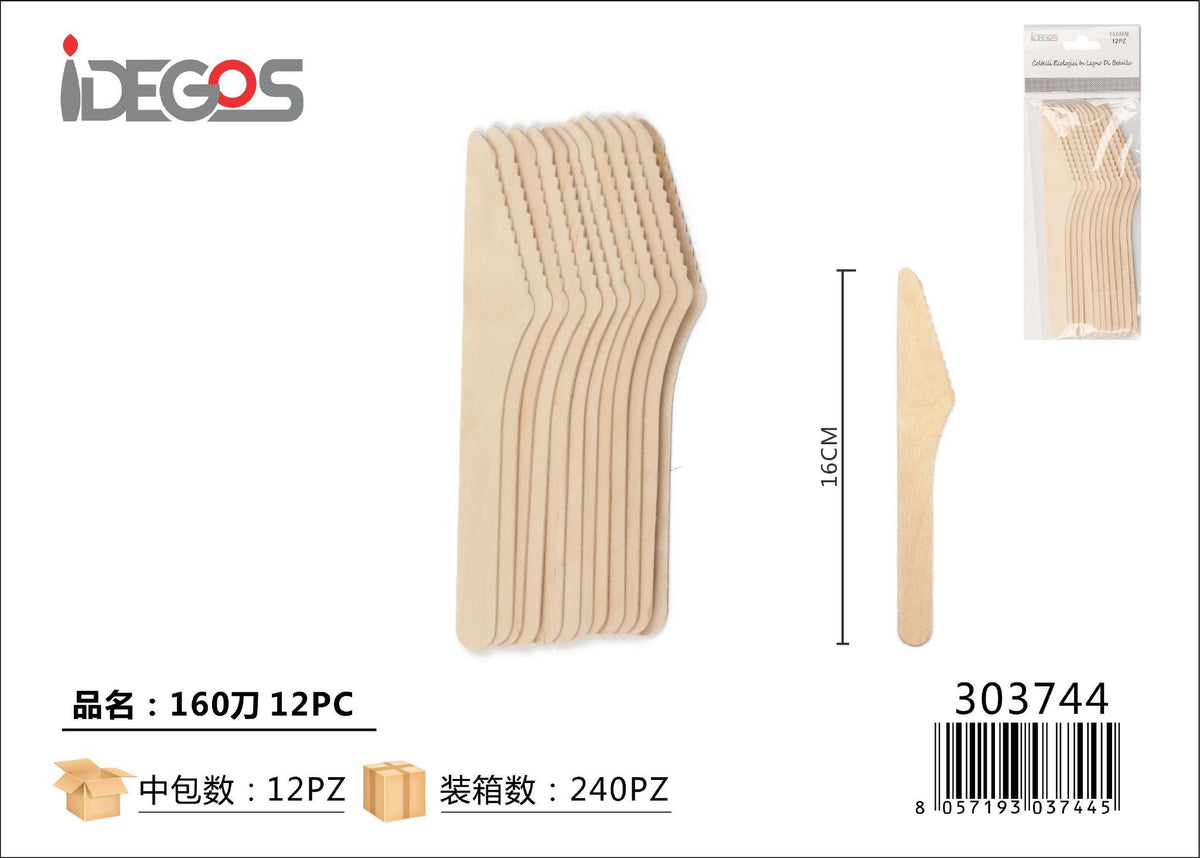Posate monouso in legno, 12 pezzi