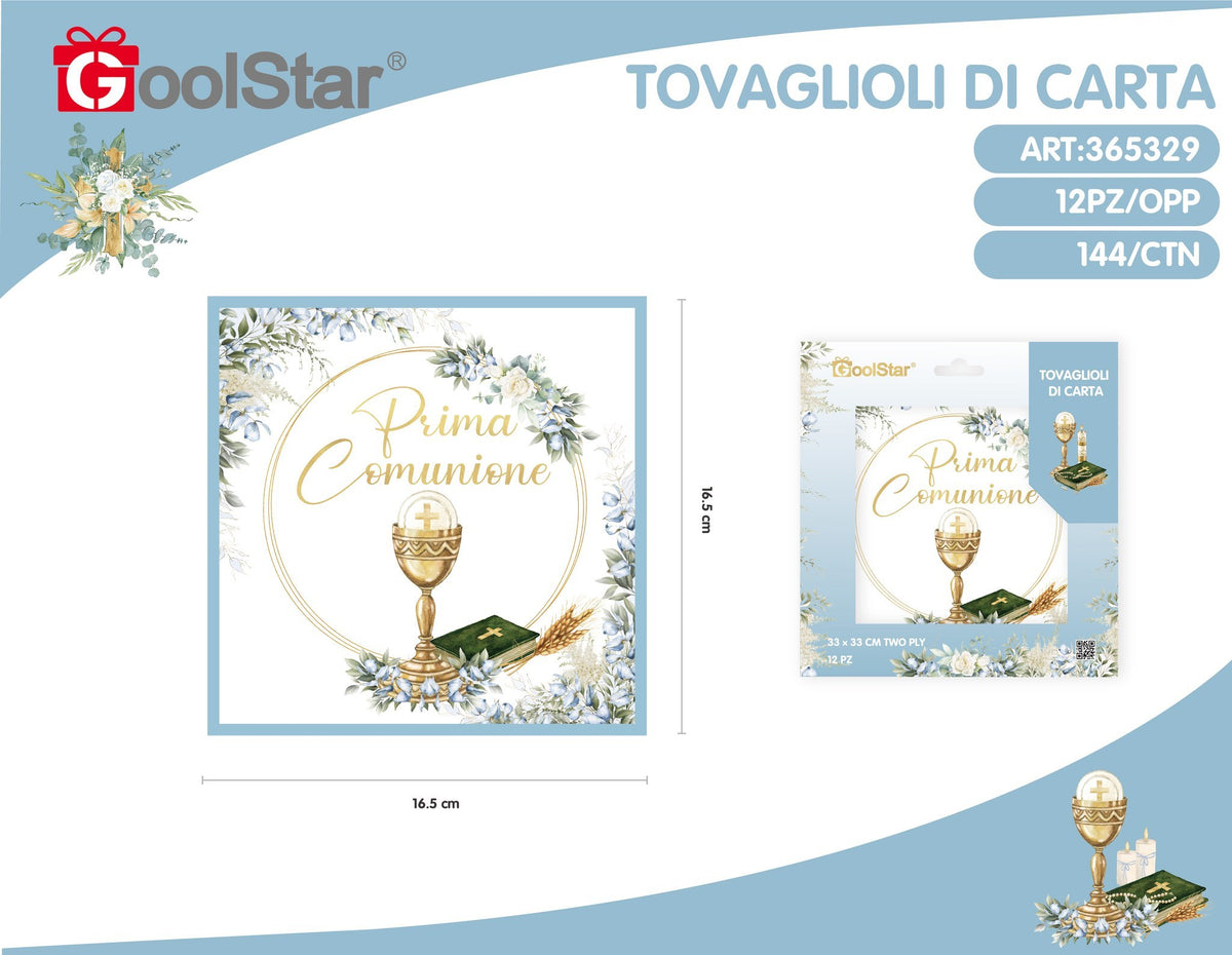 Tovaglioli di carta prima comunione celeste
