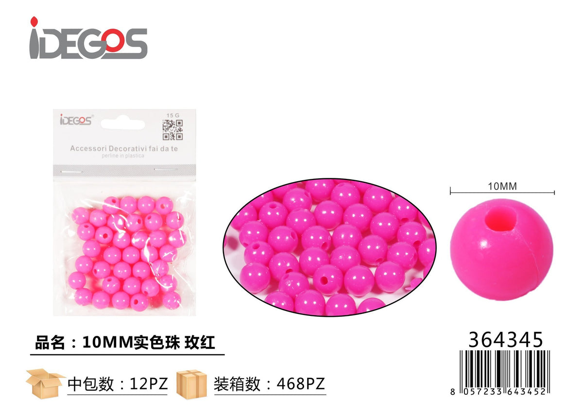 Perline a tinta unita fucsia, 10 mm