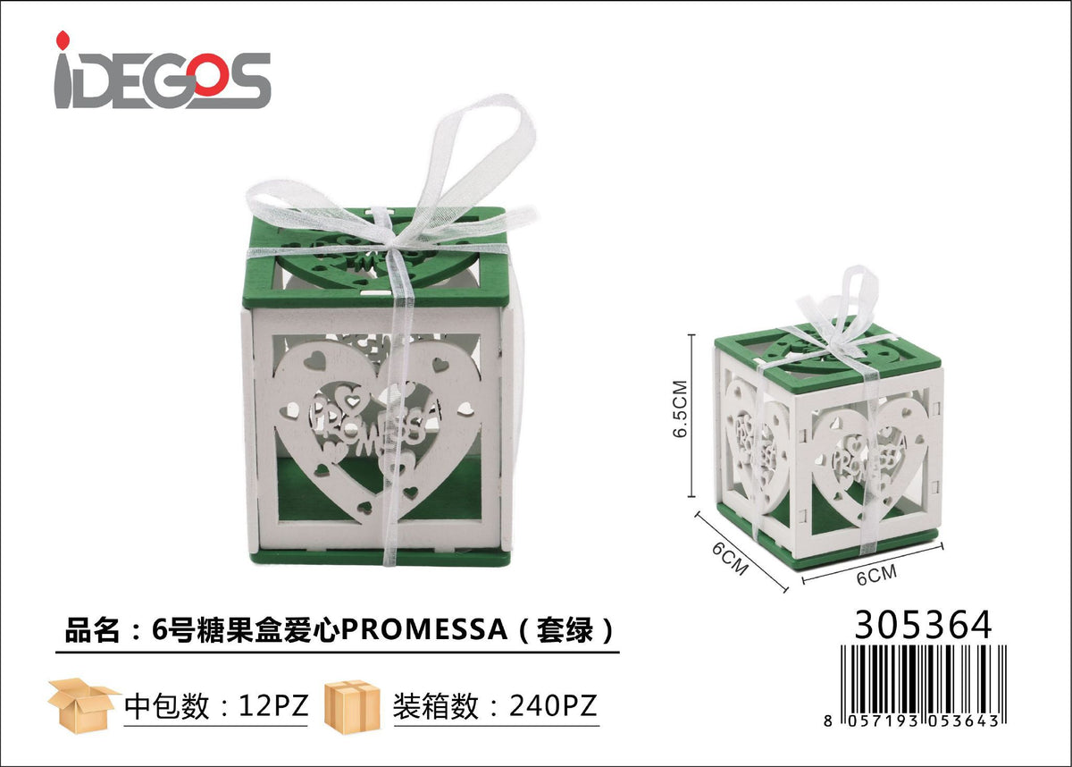 Scatolina traforata in legno per promessa, bianco e verde