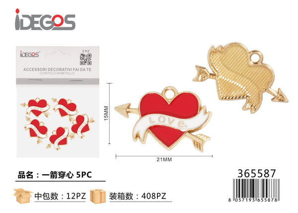 Set di 5 ciondoli Cuore con freccia