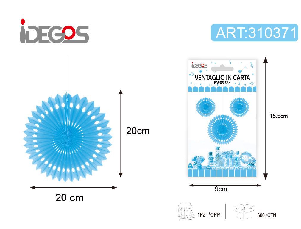 Decorazione a ventaglio in carta perforato azzurro