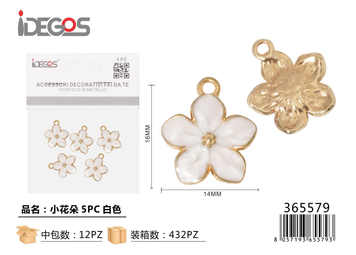 Set di 5 ciondoli Fiore piccolo, bianco