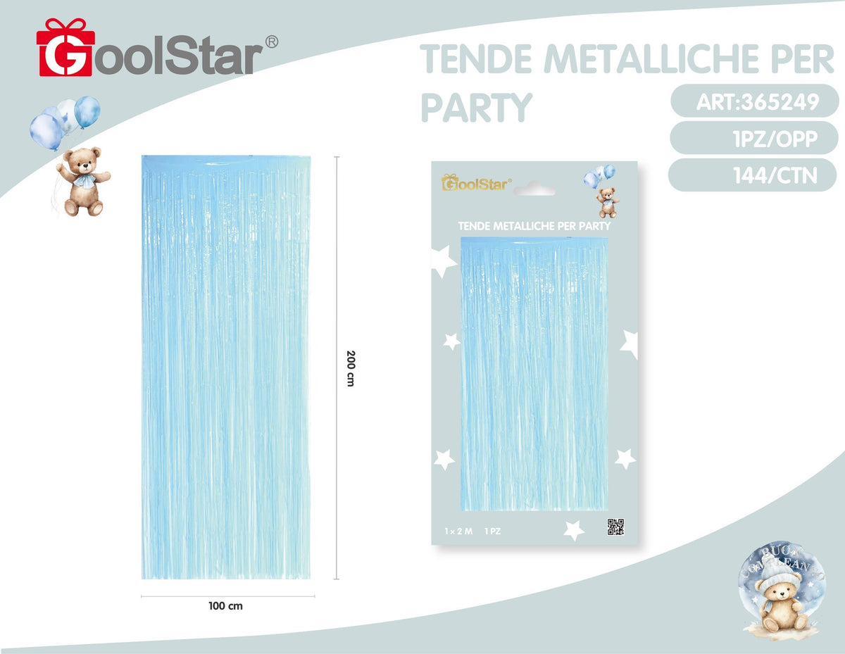 Tenda decorativa a frange metallizzate, celeste