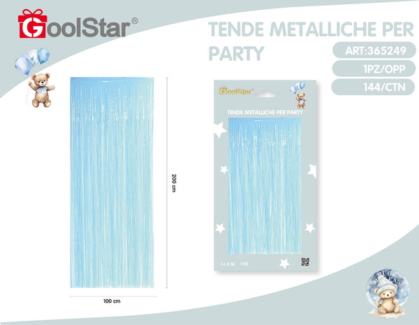 Tenda decorativa a frange metallizzate, celeste