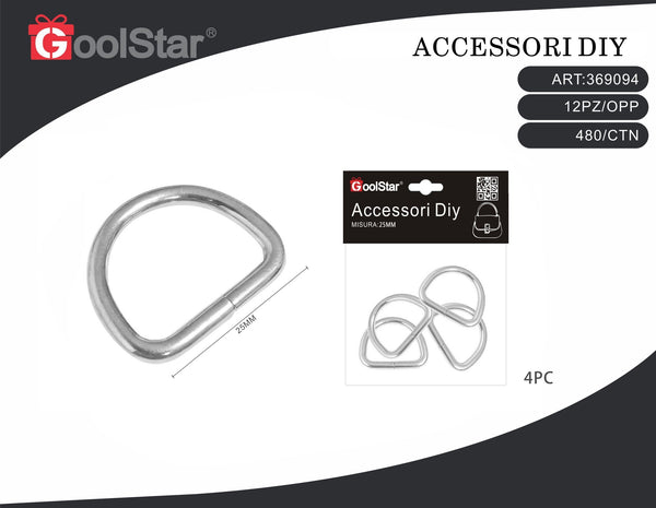 Anelli a D GoolStar 25 e 32 mm per borse, 4 pezzi