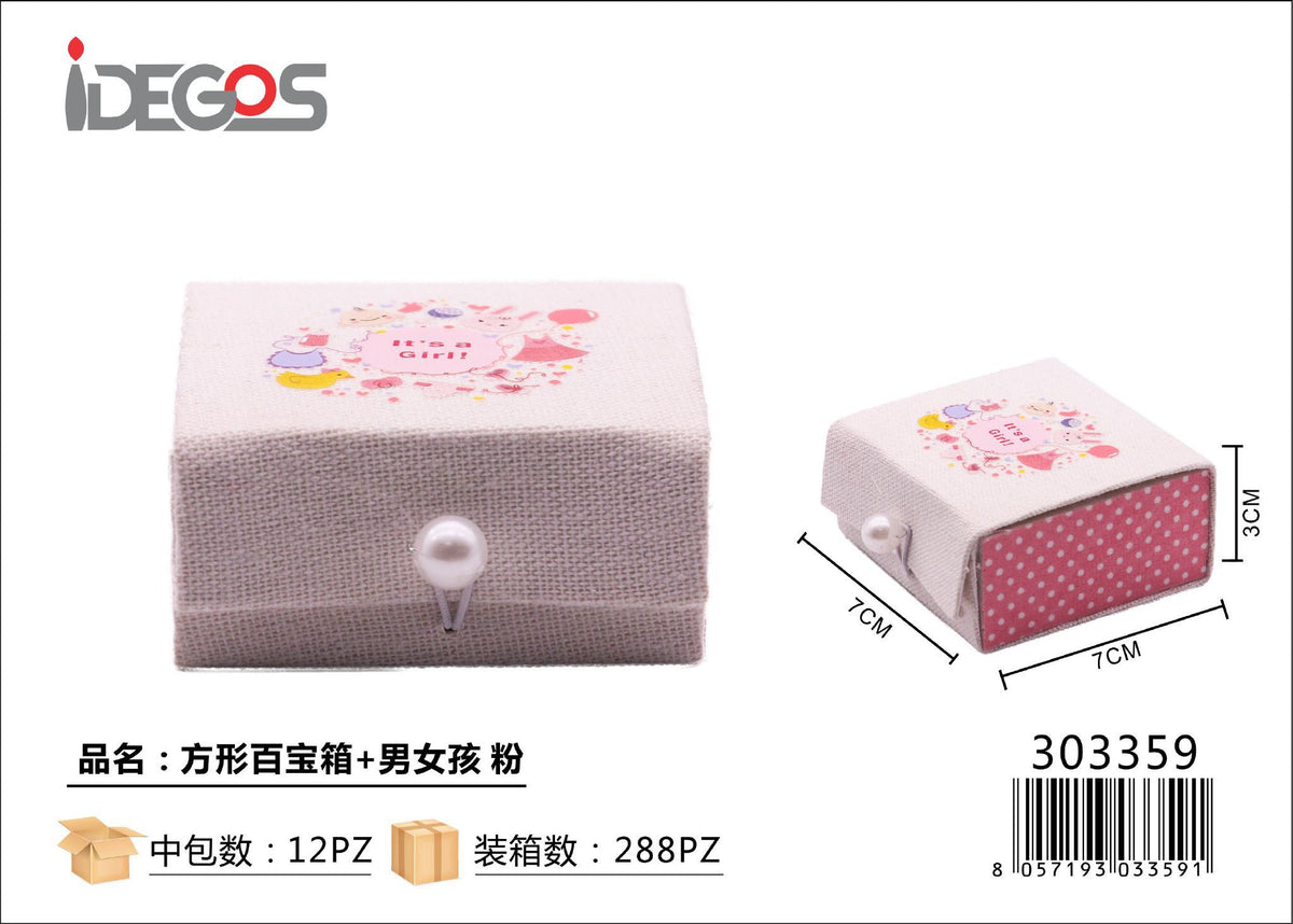 Scatolina a bauletto quadrato con tessuto e motivo bambini, rosa
