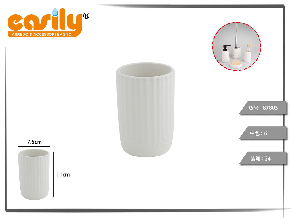 Bicchiere bagno in ceramica a scanalature verticali