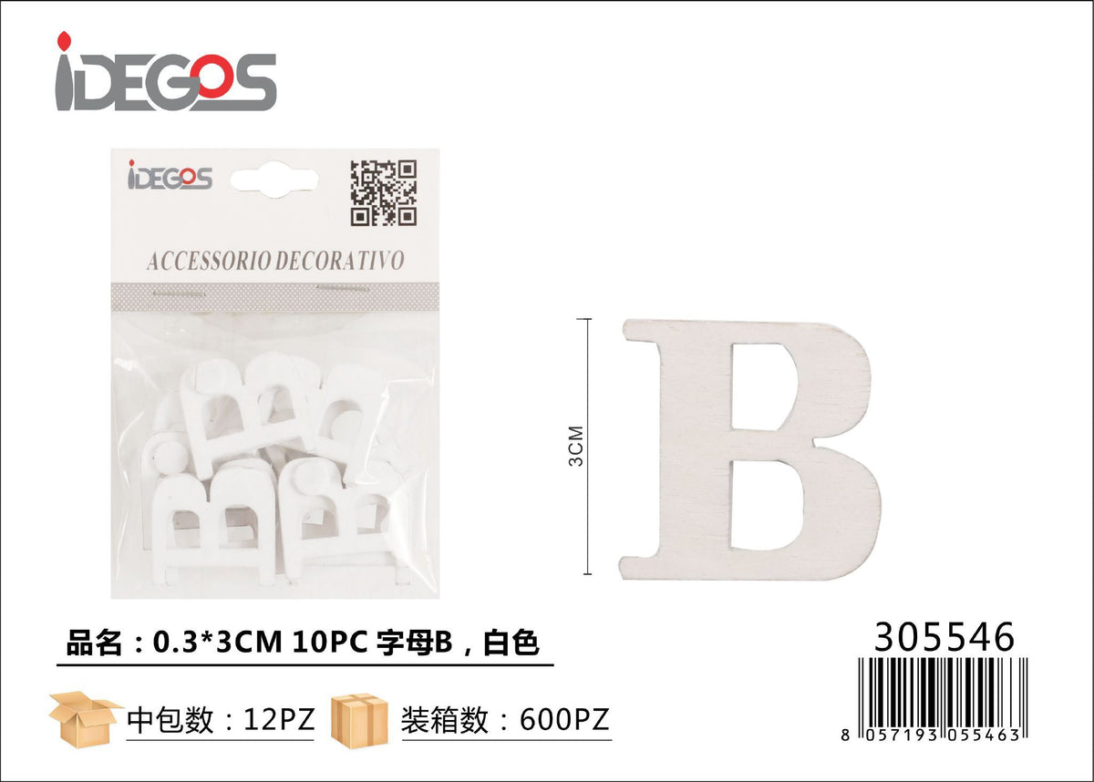 Lettere decorative in legno, bianco, 3 cm