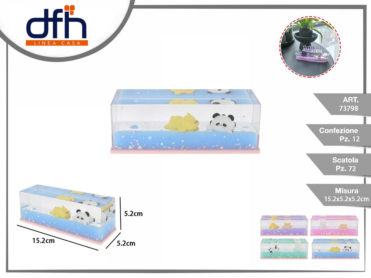 Soprammobile trasparente con liquido colorato e animaletti 15,2 cm