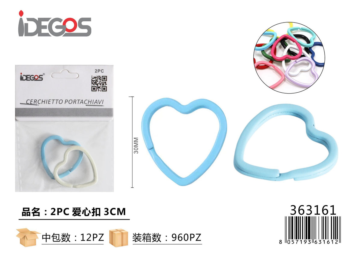 Set di 2 moschettoni a cuore per accessori, 3 cm, colori assortiti