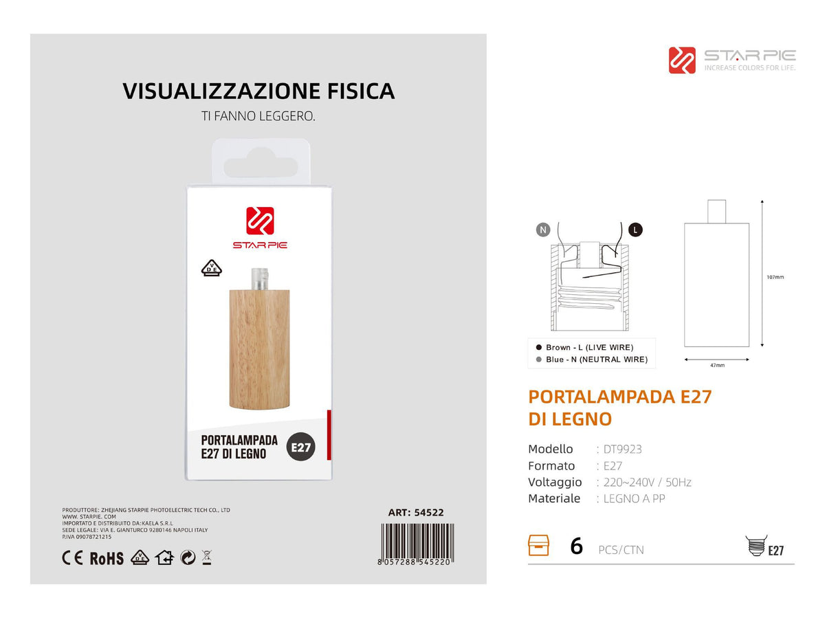 Portalampada DT9923 in legno, legno naturale