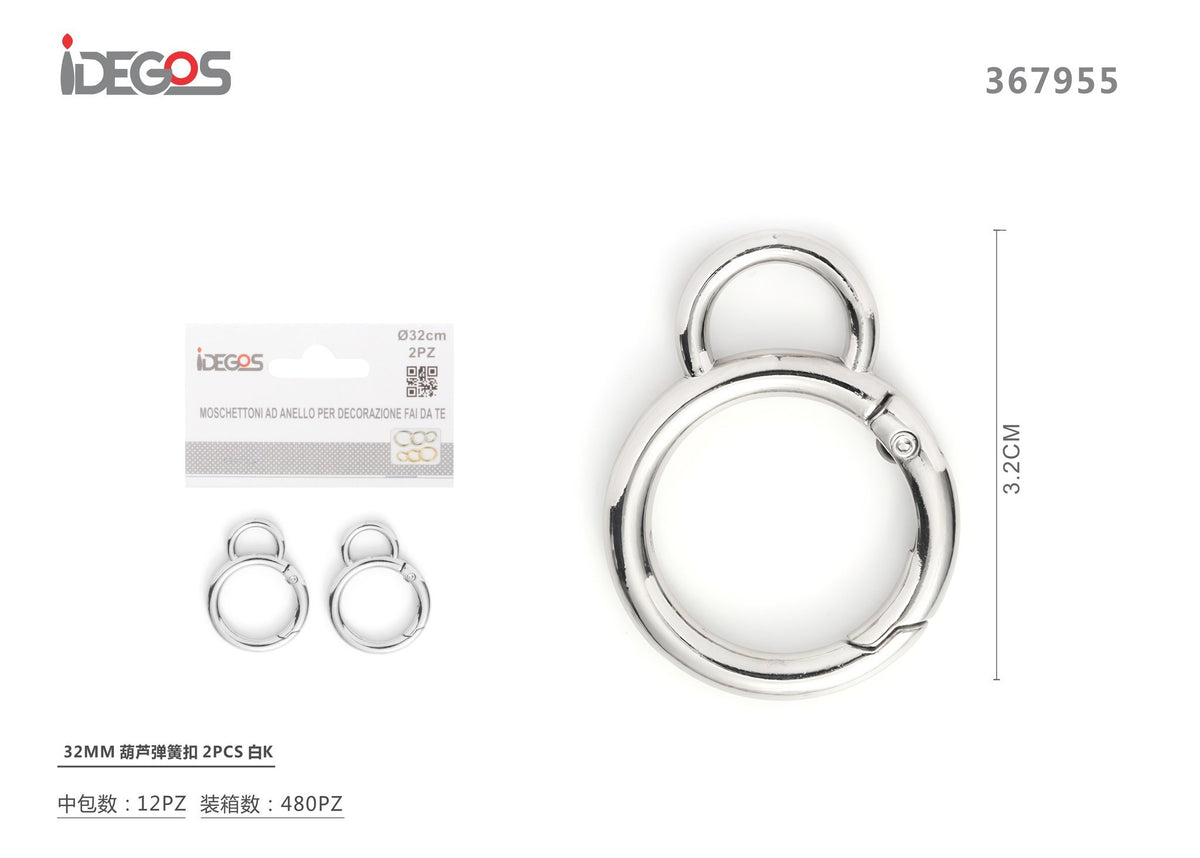 Set di 2 moschettoni sagomati a doppia curva, argento