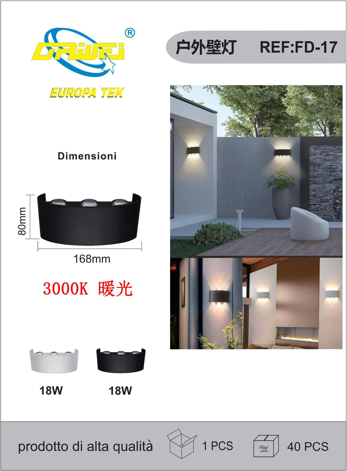 Lampada da parete per esterno — 6 × 3 W