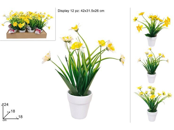 Narcisi decorativi in vaso di ceramica 24 cm